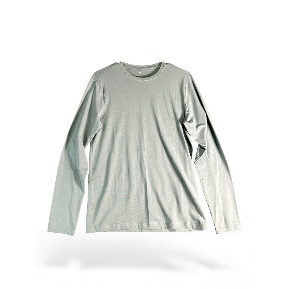 H&M Mens Long Sleeve T Shirt Crew Neck Slim Fit Light Gray Size S‎